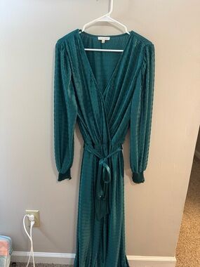 Flying Tomato Long Sleeve Wrap Maxi Jumpsuit with Tie Waist